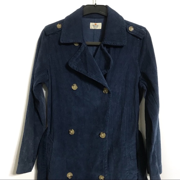 Marine Layer Kennedy Trench Coat Blue Corduroy M - Picture 3 of 8